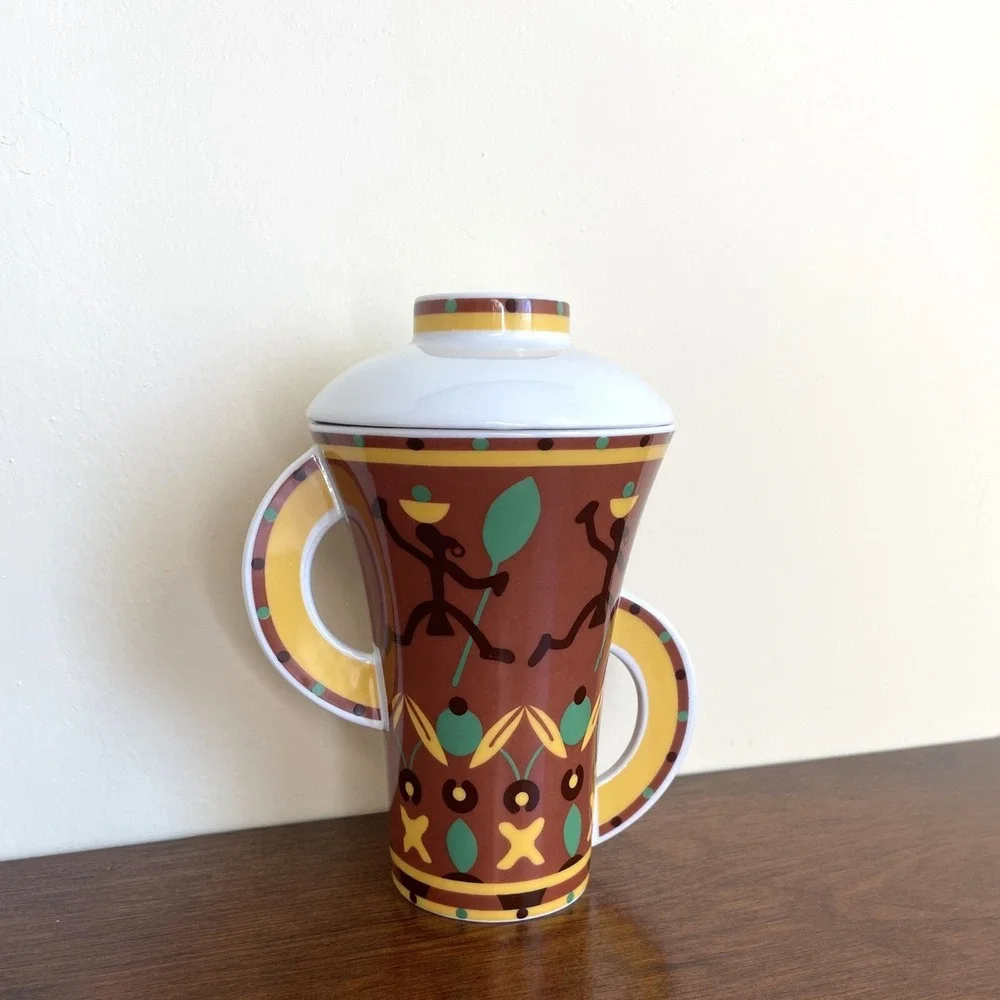 Kahla Germany Porcelain Coffee Tea‎ Mug Tall Cup with Lid Africa Theme Dancers